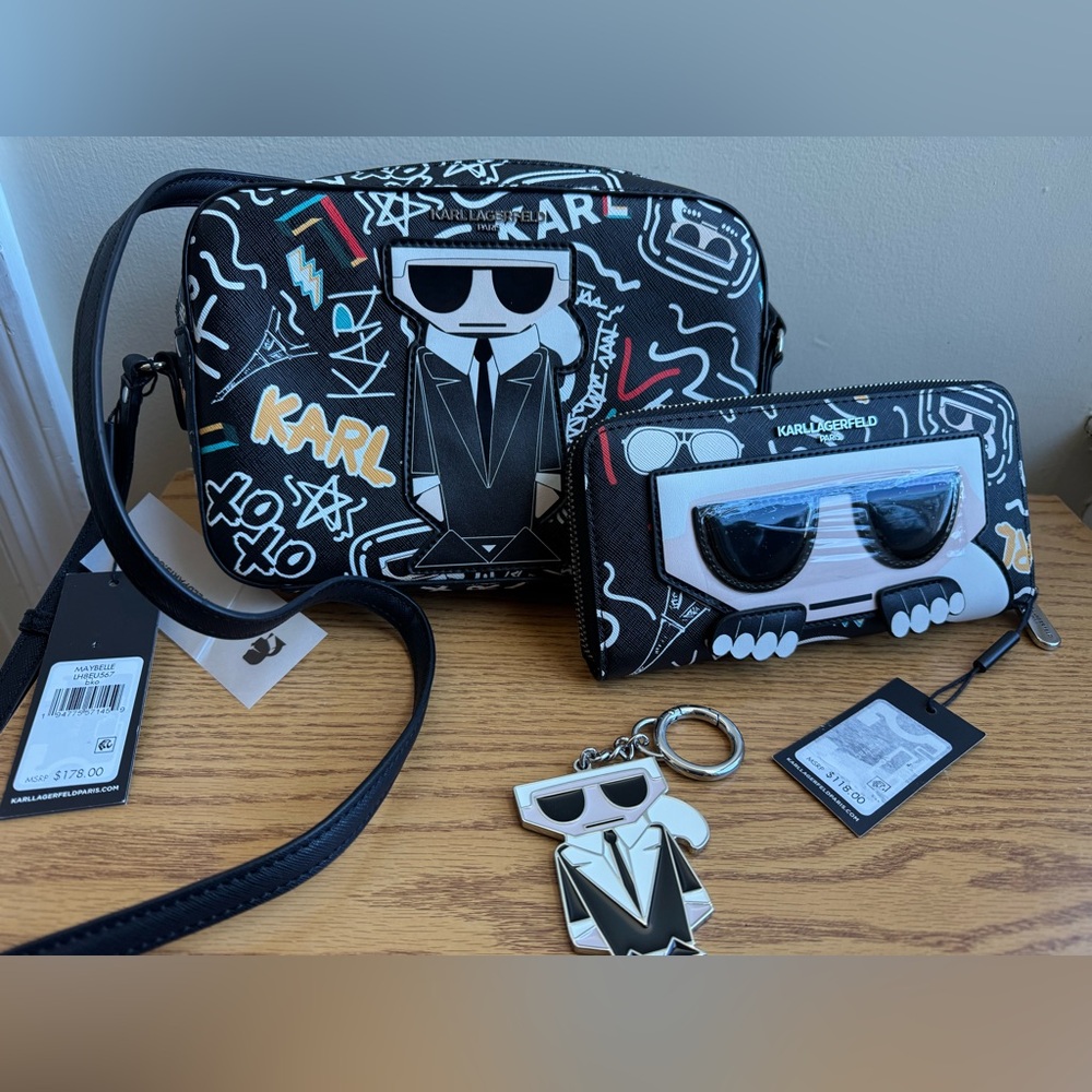 Karl Lagerfeld Graphic Black and White Bag Set